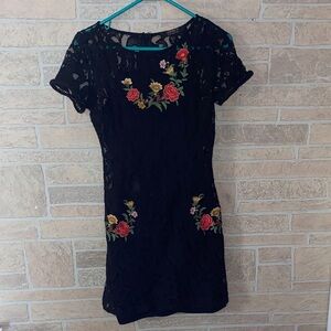 Forever 21 Black Lace Mini Dress with Colorful Floral Design